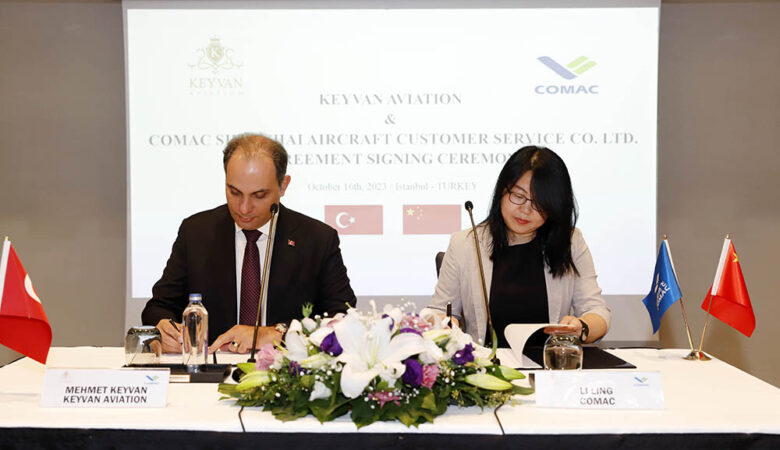 Soldan Keyvan Havac  l  k CEO su Mehmet Keyvan COMAC CEO   su Li Ling